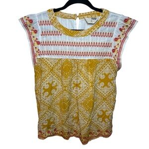 Savanna Jane‎ Embroidered Hippie Boho Cap Sleeve 100% Cotton Flowy Blouse Size M